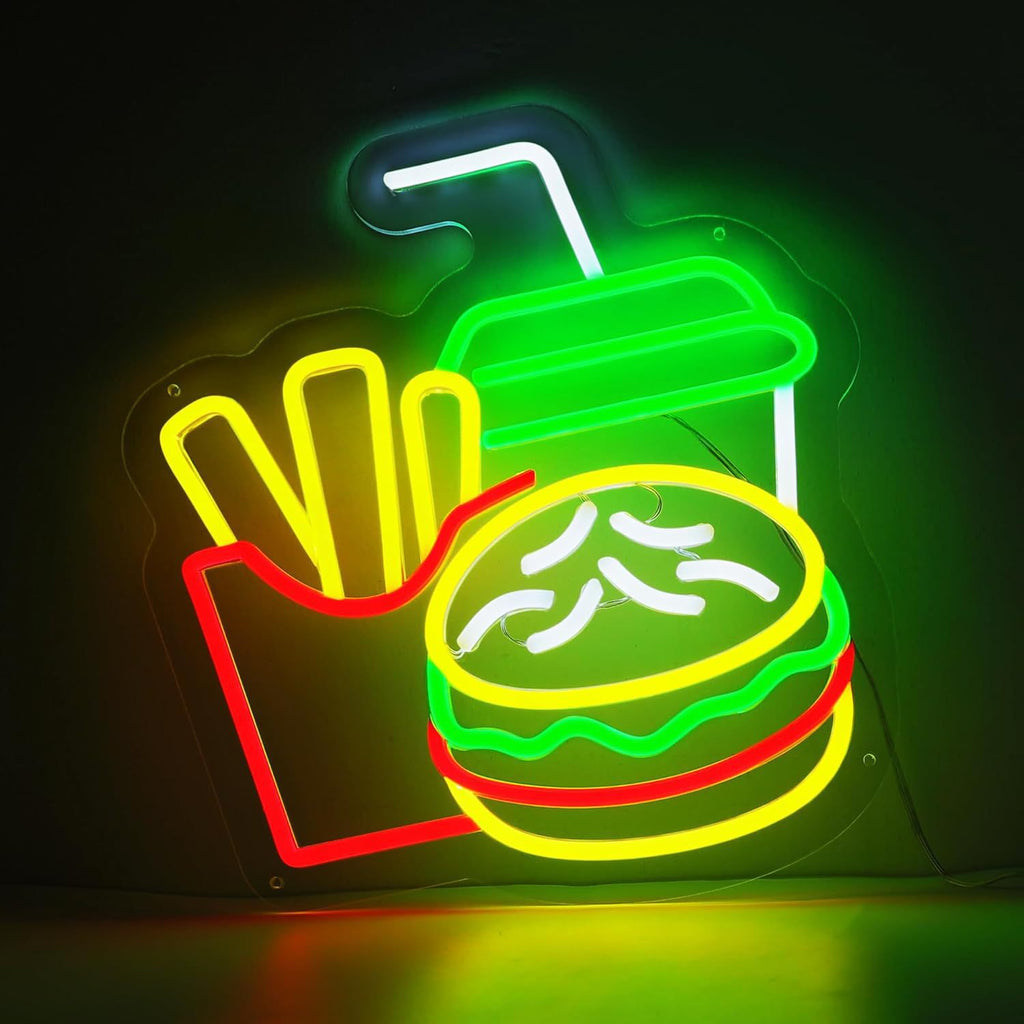 LED Neon Light Hamburger Fries Sushi Shape Sign for Home Bar Decoration