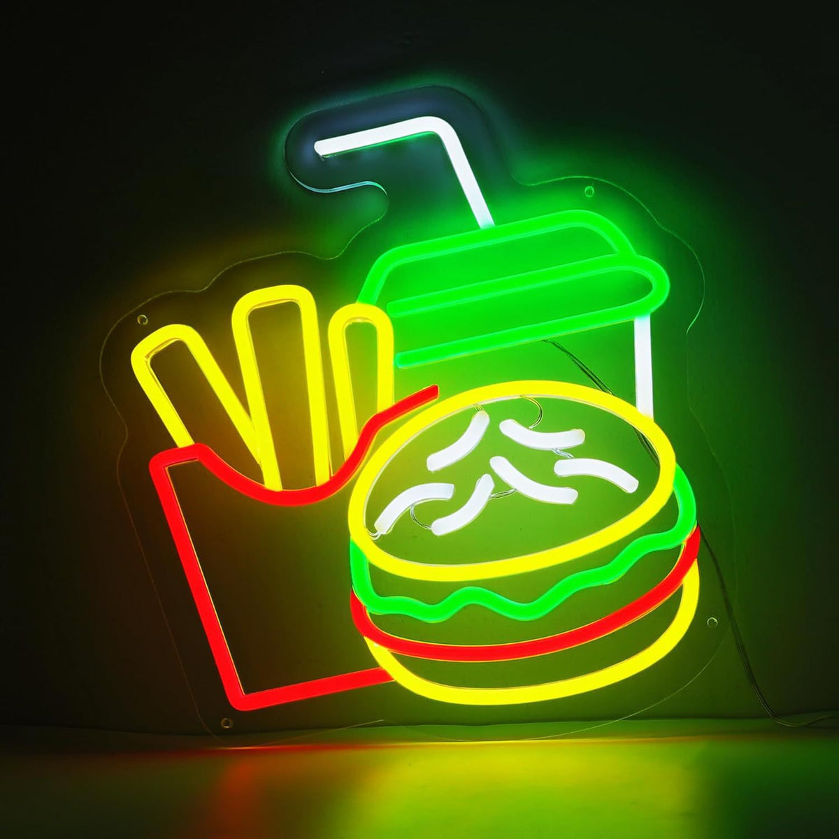 LED Neon Light Hamburger Fries Sushi Shape Sign for Home Bar Decoration