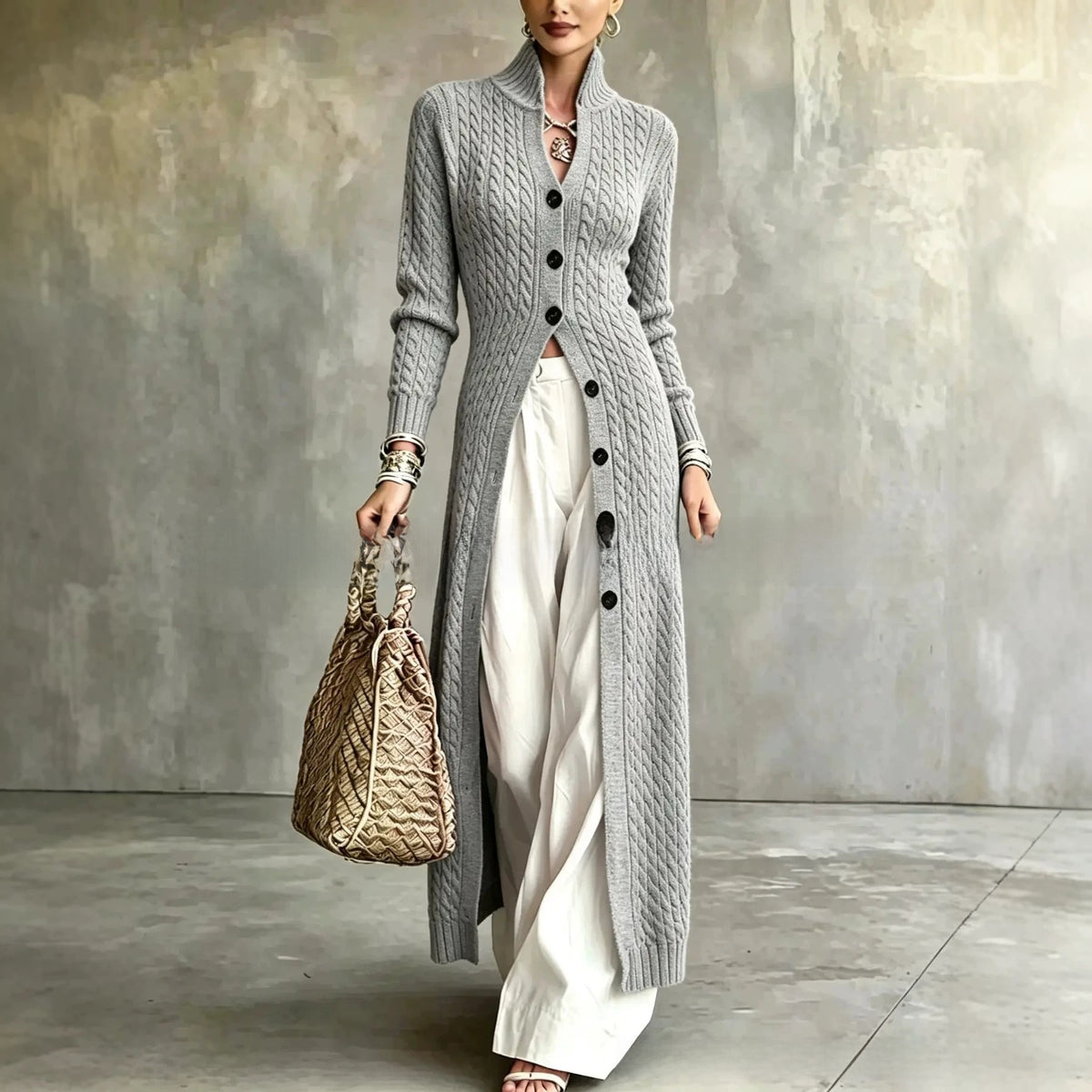 Women's Twist Pattern Stand Collar Long Sleeve Sweater teemdrop