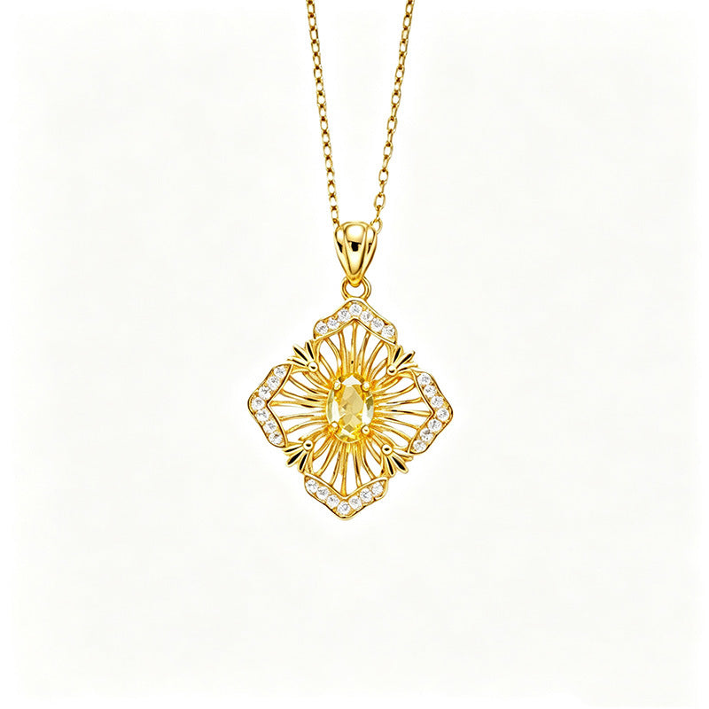 S925 Sterling Silver Natural Birthstone Geometric Pendant Necklace