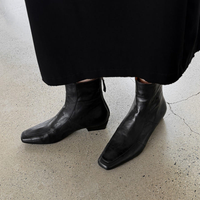 Womens Genuine Leather Square Toe Chelsea Boots