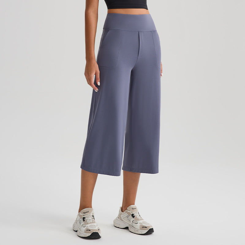 Women's Naked-Feel High-Waist Loose Wide-Leg Yoga Capri Pants teemdrop