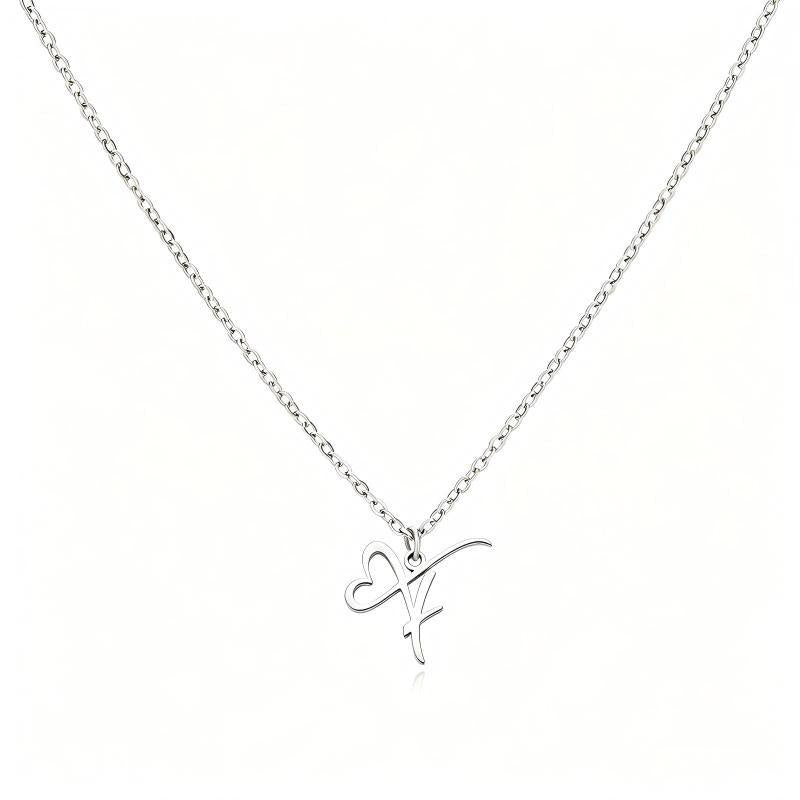 Stainless Steel Heart Initial Letter Pendant Necklace for Women