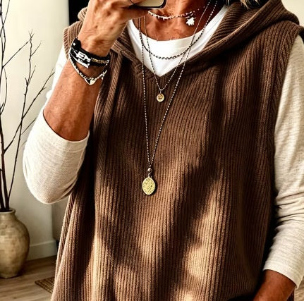 Women's Buttoned Hooded Faux Wool Solid Color Cardigan for Autumn and Winter teemdrop