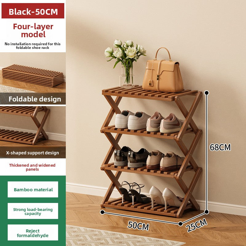 Foldable Bamboo Shoe Rack Freestanding No Assembly Multi-Tier Storage Organizer teemdrop