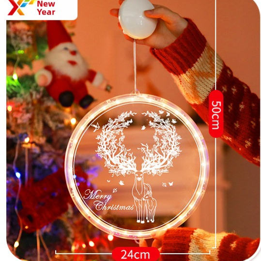 24cm Acrylic Battery Powered LED Suction Cup Christmas Pendant Lamp for Window Decoration