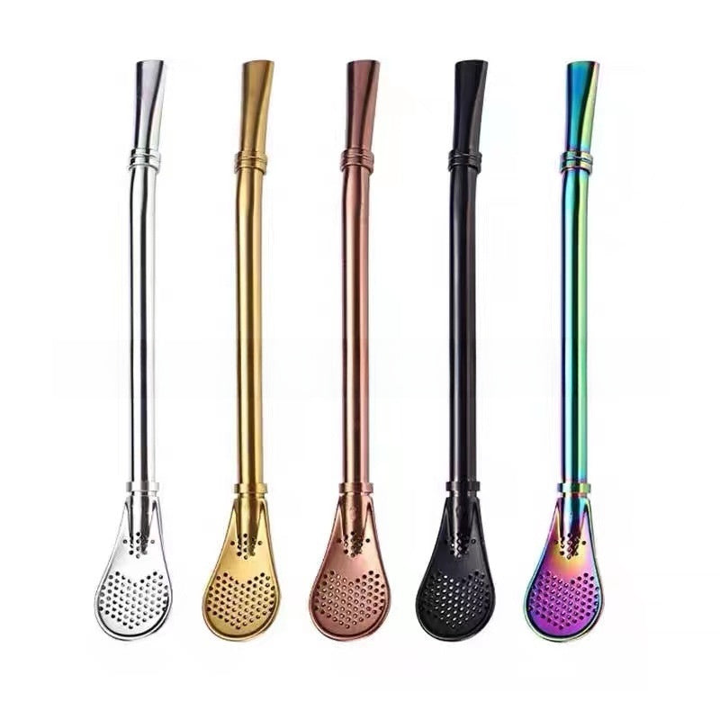 304 Stainless Steel Mesh Filter Straw Spoon with Built-in Strainer for Tea and Juice Mixing teemdrop