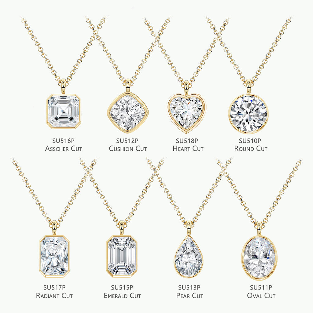 S925 Sterling Silver Gold-Plated Moissanite Pendant Necklace Simple Bezel Set Multi-Shape Jewelry teemdrop