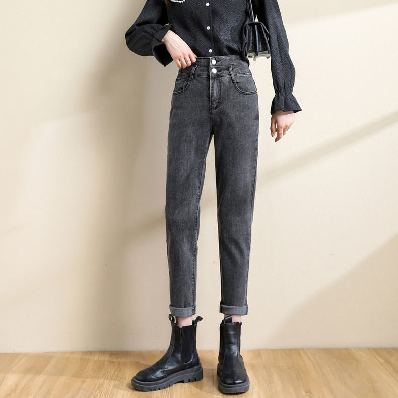 Women High-Waist Straight-Leg Loose Fit Stretch Denim Jeans