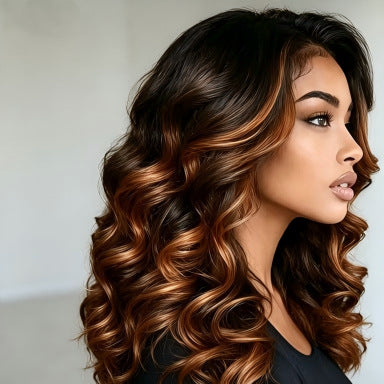 Gradient Middle Part Long Curly Synthetic Wig teemdrop