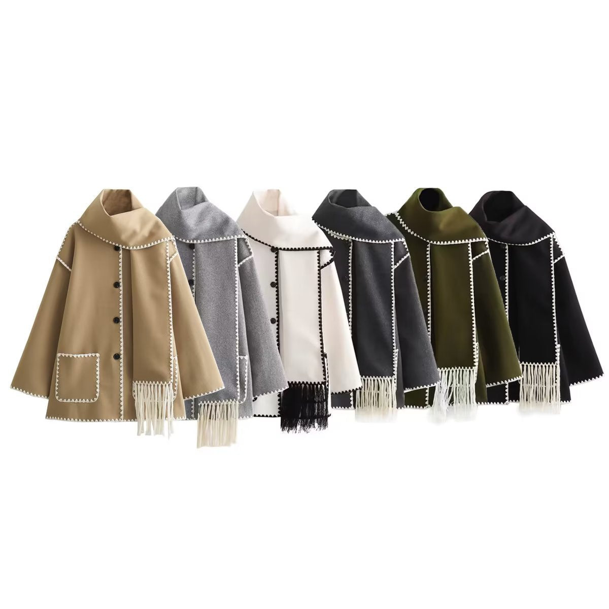 Women's Solid Color Scarf Collar Patchwork Loose Woolen Coat teemdrop