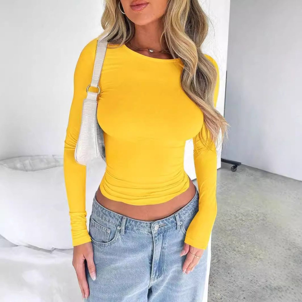 Women's Slim Fit Long Sleeve Solid Color Crewneck T-Shirt teemdrop