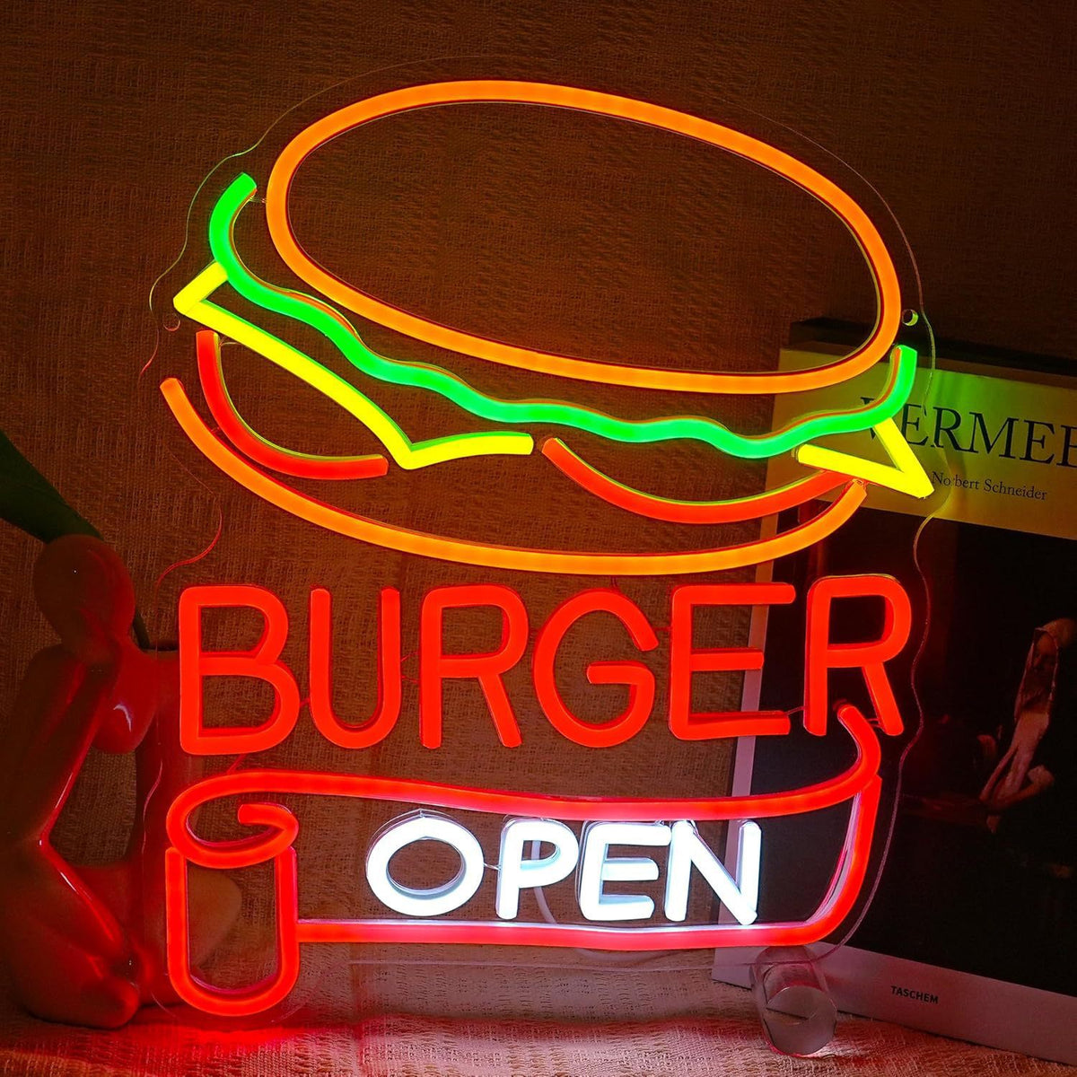 LED Neon Light Hamburger Fries Sushi Shape Sign for Home Bar Decoration