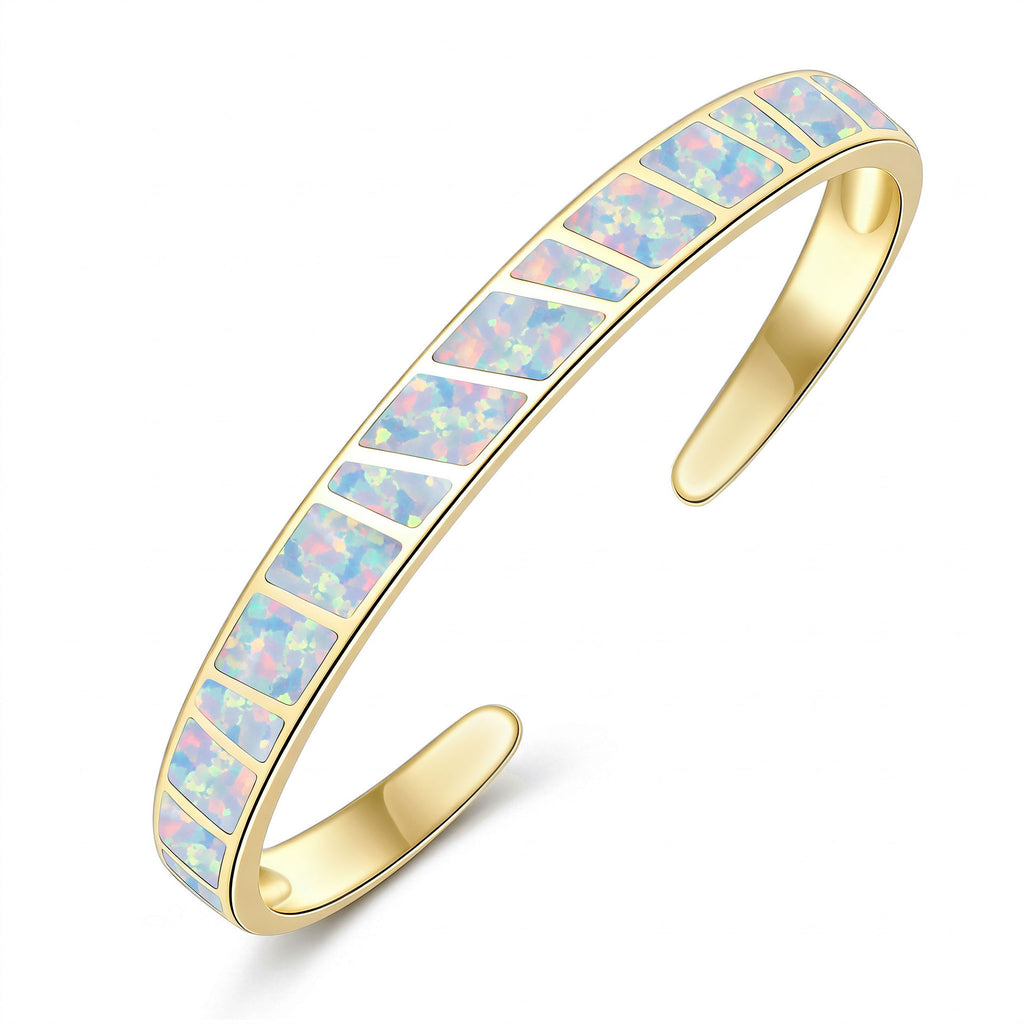 Opal Inlay Geometric Open Cuff Bracelet for Women Jewelry