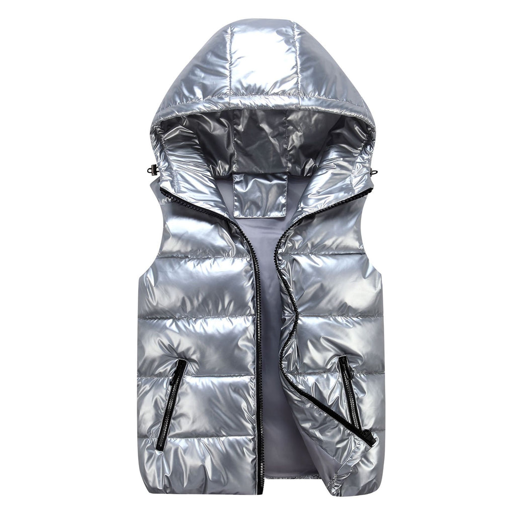 Men's Shiny Stand Collar Thickened Slim-Fit Cotton Vest teemdrop