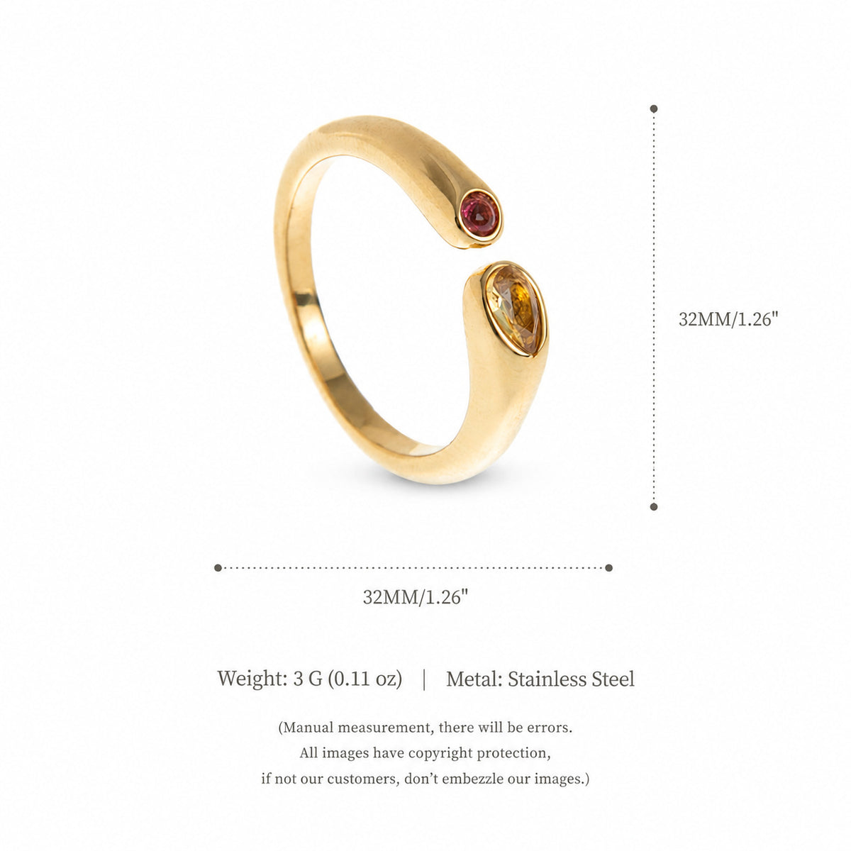 Plated Titanium Steel Adjustable Birthstone Ring Unisex Geometric Retro Jewelry teemdrop
