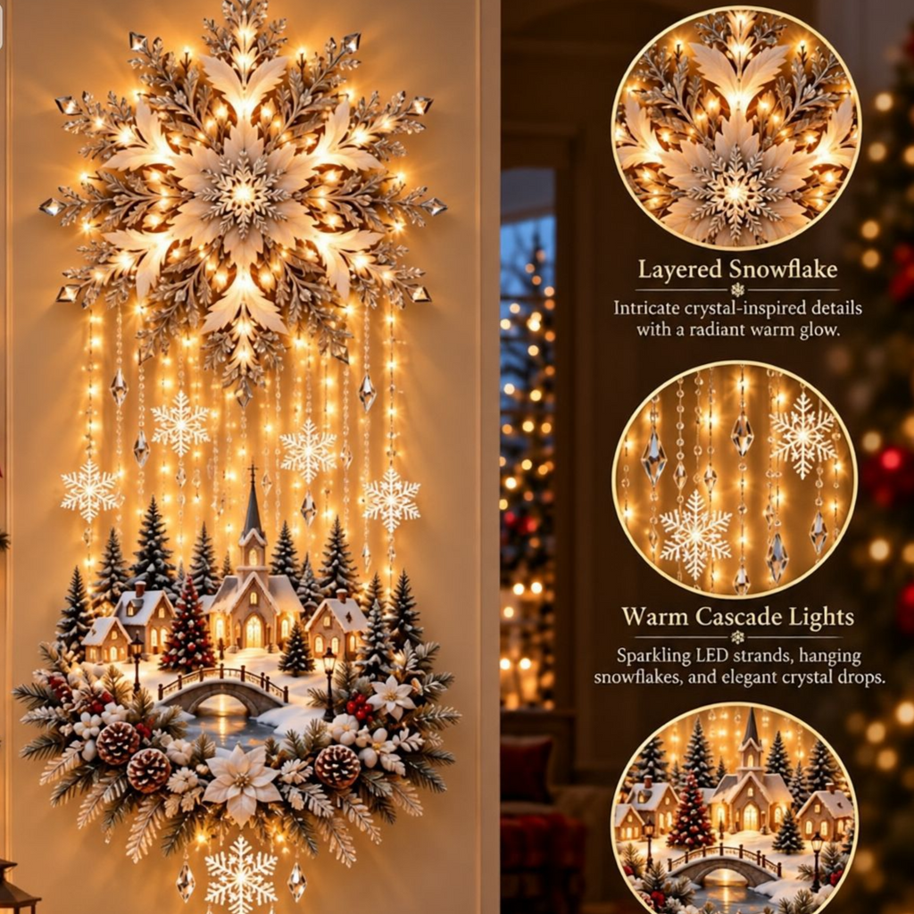 LED Lighted Christmas Tree Wall Hanging Decoration with Wreath Door Ornament teemdrop
