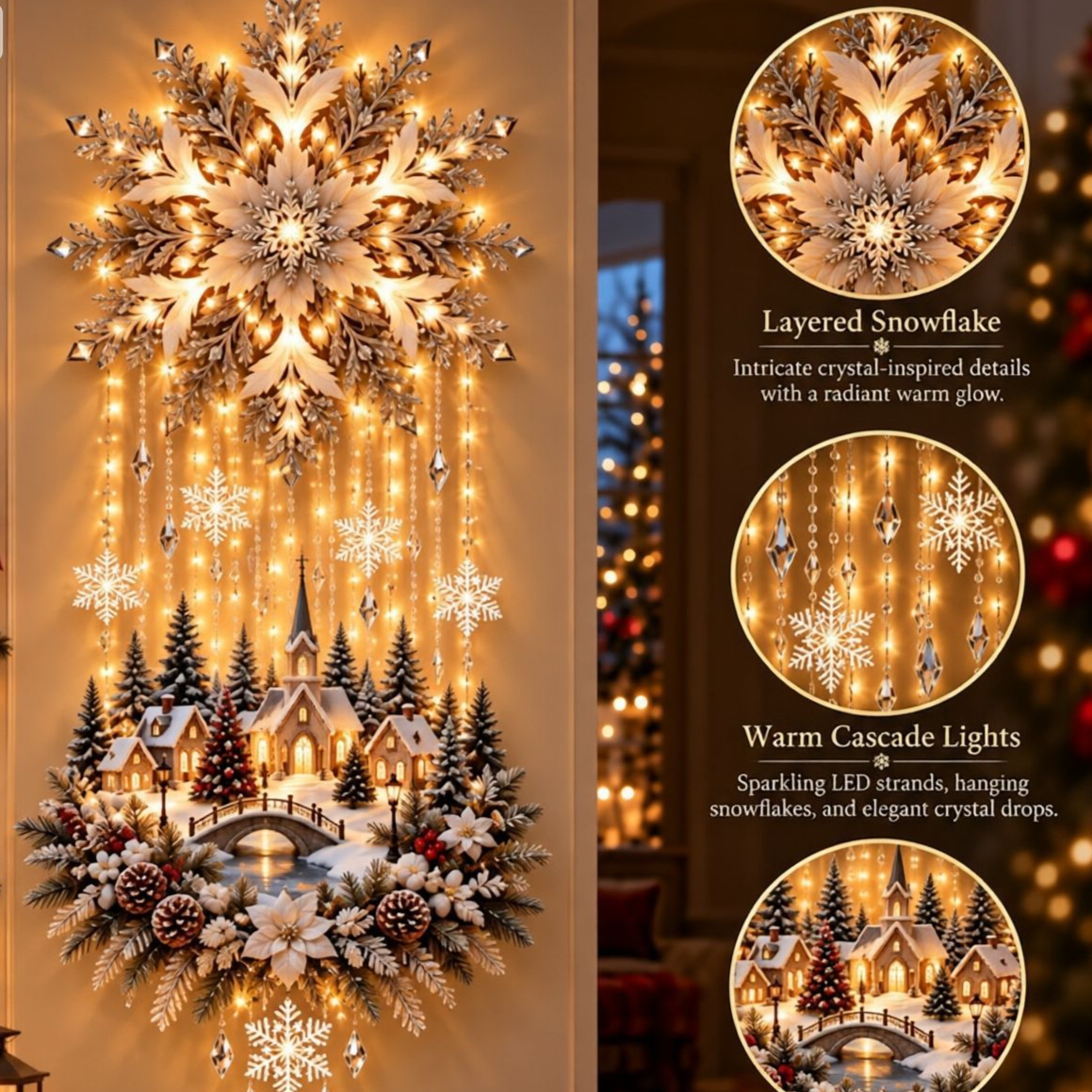 LED Lighted Christmas Tree Wall Hanging Decoration with Wreath Door Ornament teemdrop