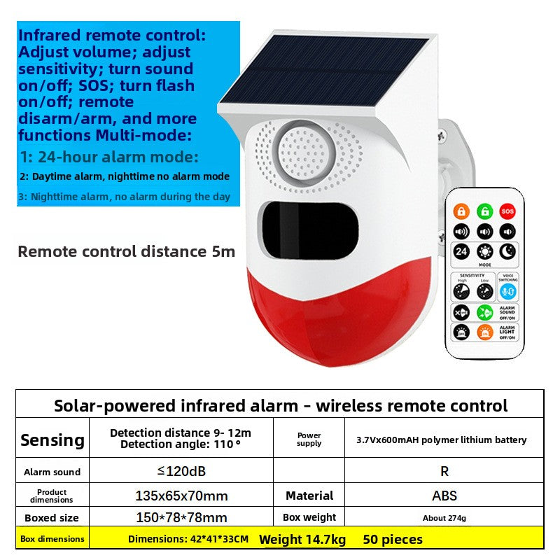 Solar Outdoor PIR Motion Sensor Alarm with Remote Control and Siren teemdrop