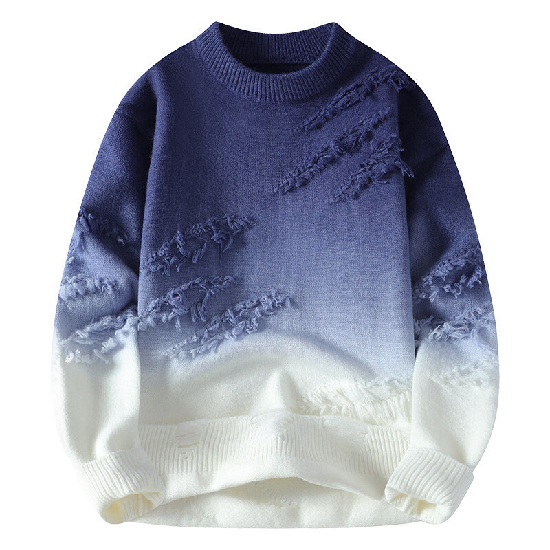Men Gradient Color Stand Collar Knitted Cardigan Sweater