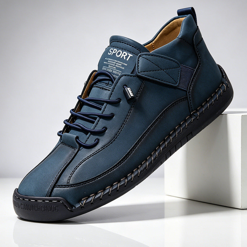 Men's Mid-Top PU Leather Stitched Martin Boots Casual Outdoor Flat Heel Boots