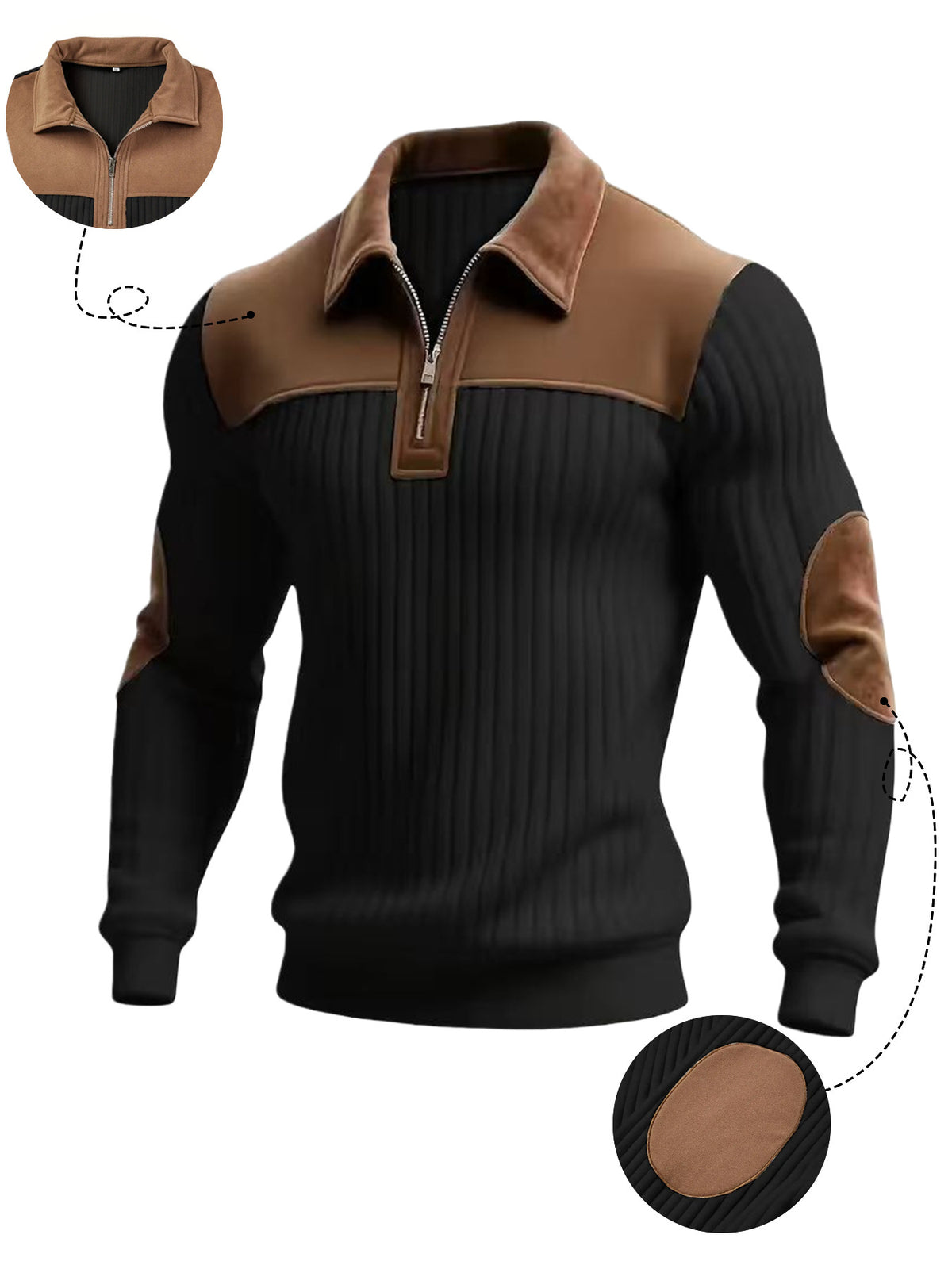 Men's Lapel Zip-Up Polyester Sweatshirt teemdrop