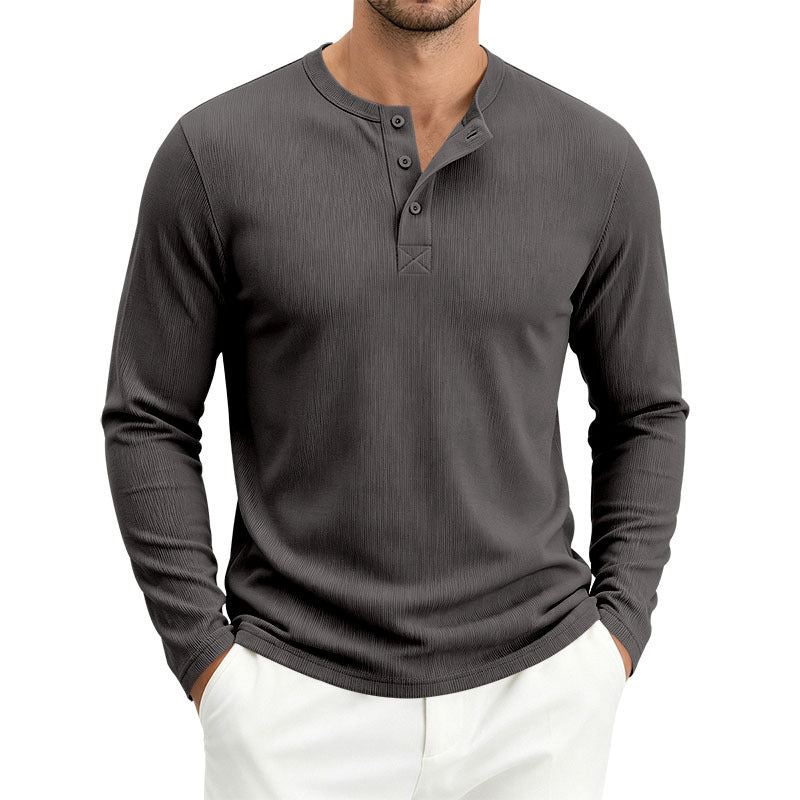 Mens Heavyweight 260gsm French Rib Long Sleeve Henley Shirt Loose Fit Solid Color Polyester 100% teemdrop