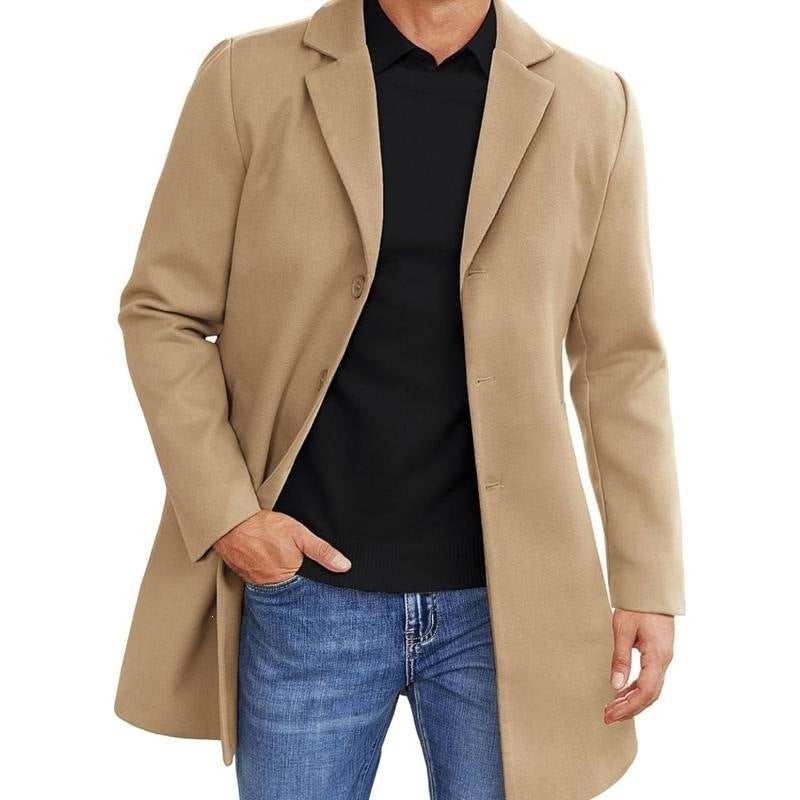 Men's Long Wool Coat Classic Loose Fit Lapel Overcoat teemdrop