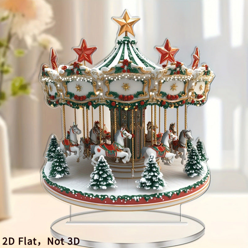 Christmas Carousel 2D Acrylic Stand Holiday Ornament Home Decoration