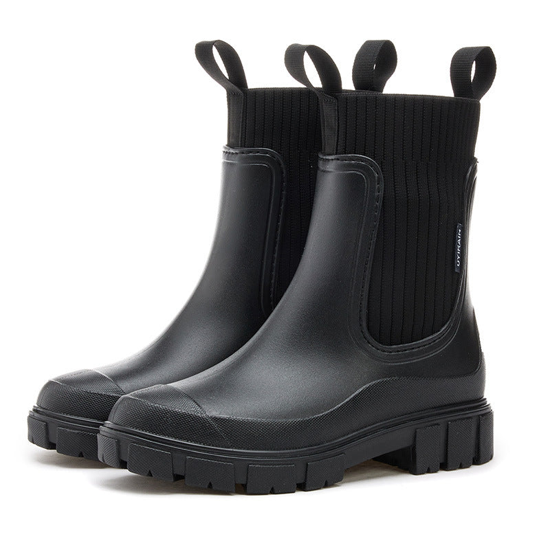 Women's Waterproof PVC Mid-Calf Rain Boots Non-Slip Solid Chelsea Boots teemdrop