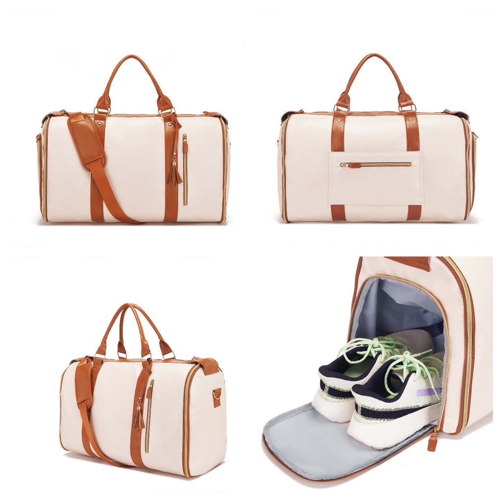 Large Capacity PU Leather Canvas Travel Duffel Bag