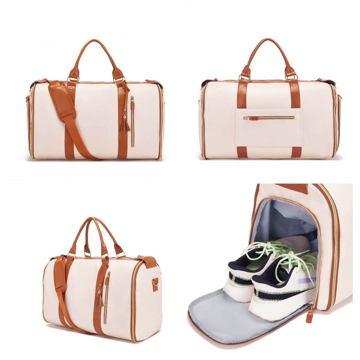 Large Capacity PU Leather Canvas Travel Duffel Bag