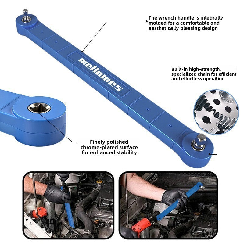 Adjustable Extension Ratchet Wrench Set with 4 Adapters, Reinforced Nylon, Electroplated