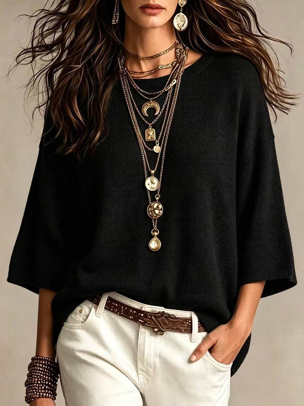 Round-neck outerwear sweater teemdrop
