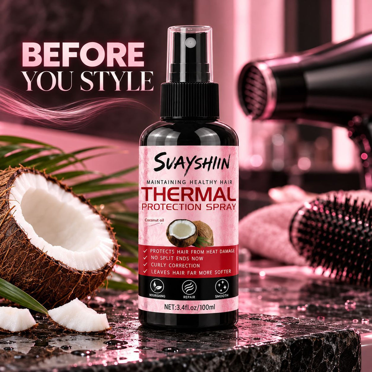 Coconut oil heat protection spray teemdrop