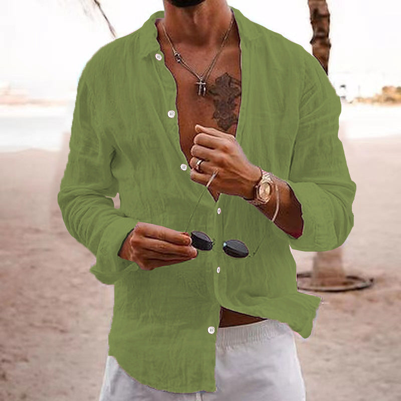 Cotton-linen long-sleeve shirt teemdrop