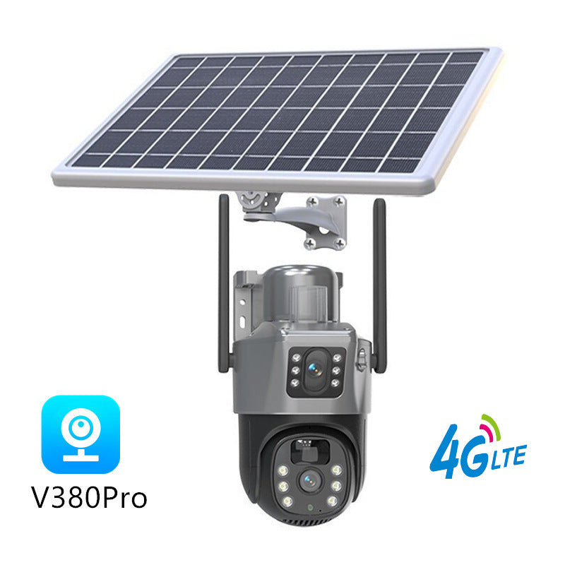 Wireless 360 Degree Outdoor Security Camera with Solar Panel 4G WiFi Multi-Lens PTZ Surveillance System teemdrop