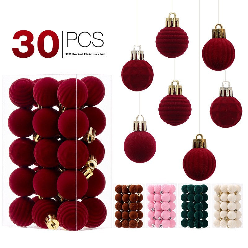 30-Pack 3cm Velvet Flocked Christmas Ball Ornaments for Tree Decoration teemdrop