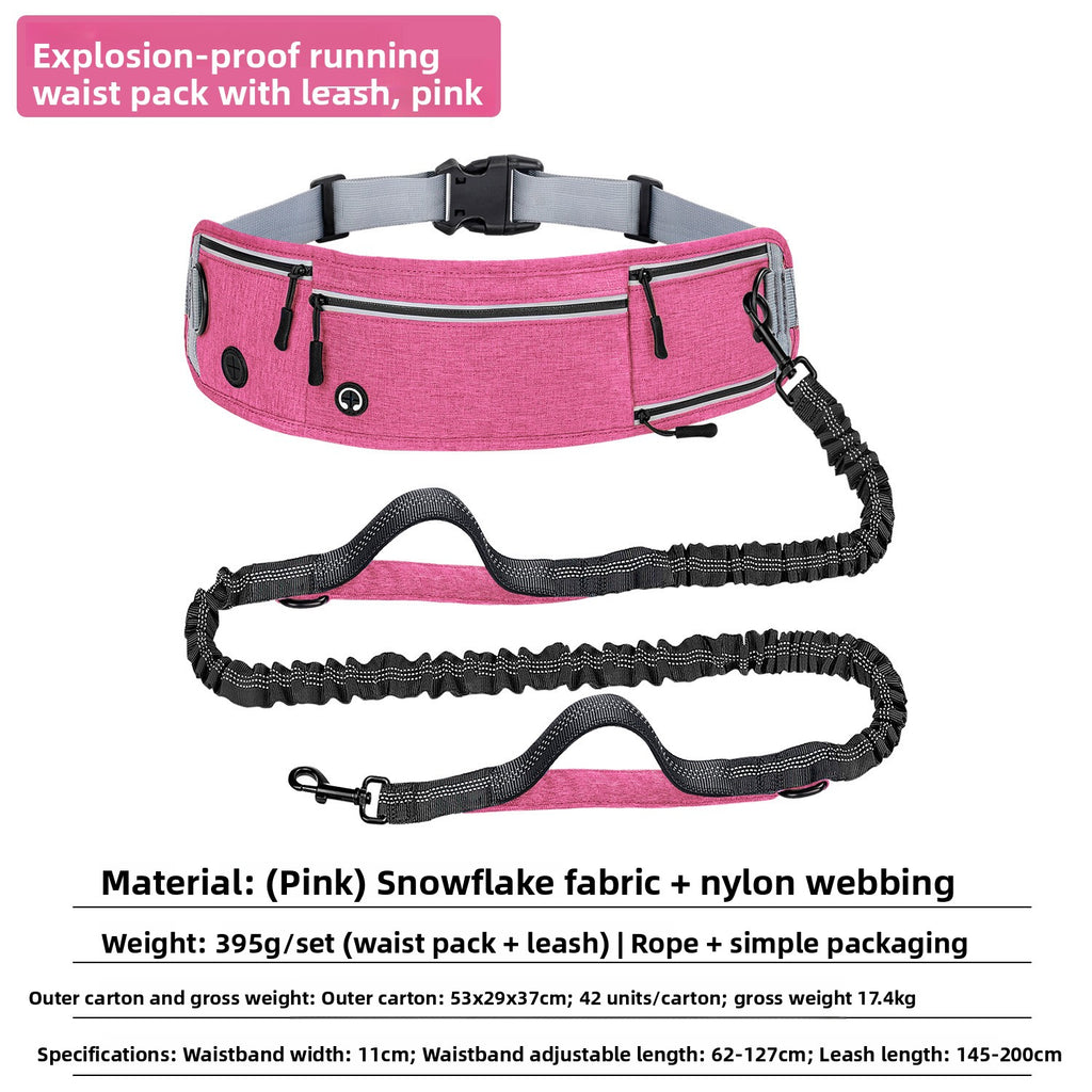 Reflective Nylon Hands-Free Running Dog Leash with Waist Bag