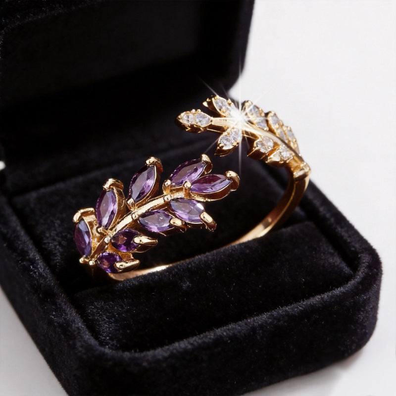 Fashion Creative Design Leaf and Wheat Ear Open Ring, Exquisite Light Luxury Everyday Versatile Casual Accessory