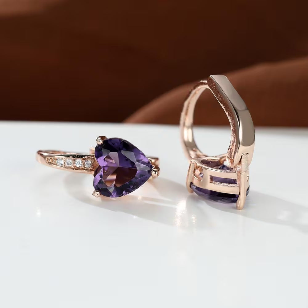 Women's Heart-Shaped Zircon Inlay Copper Earrings teemdrop