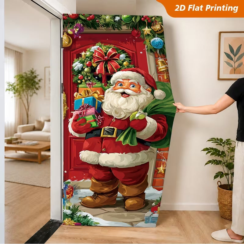 Milk Silk Christmas Door Banner Reindeer Santa Claus Design Festive Party Decoration Hanging Cloth for Home Living Room Bedroom teemdrop