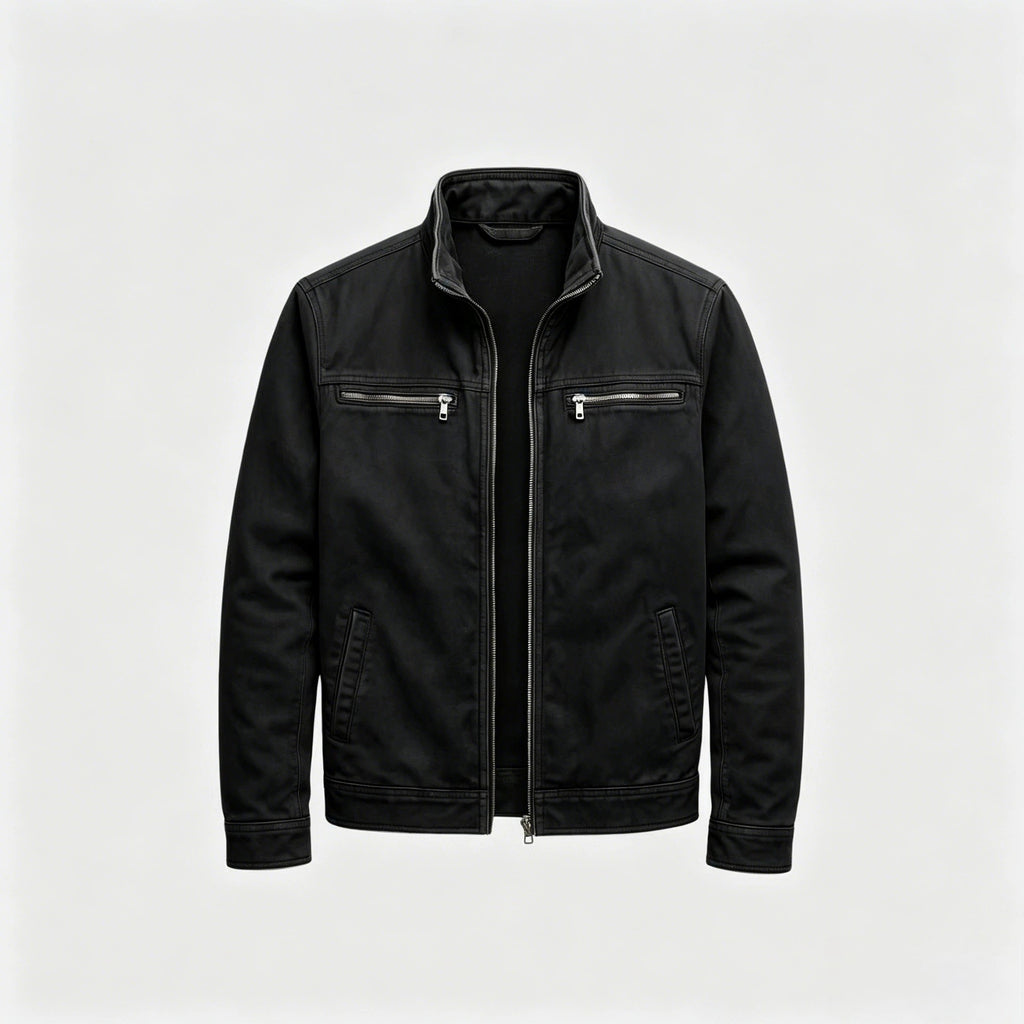 Men's Turn-Down Collar Polyester Leather Look Jacket teemdrop