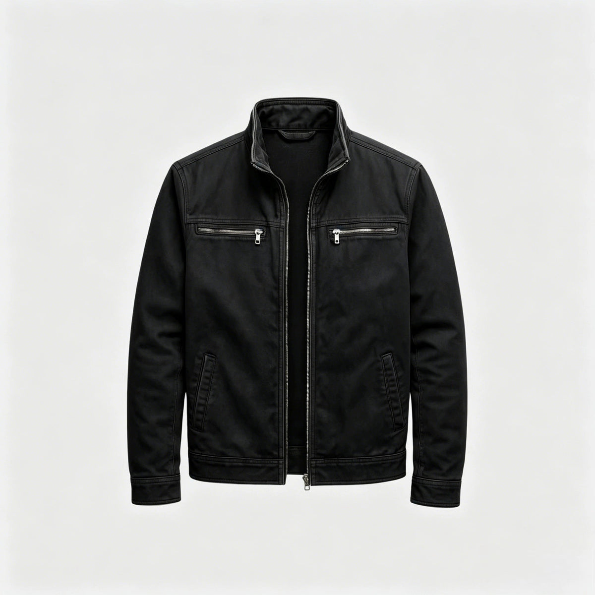 Men's Turn-Down Collar Polyester Leather Look Jacket teemdrop