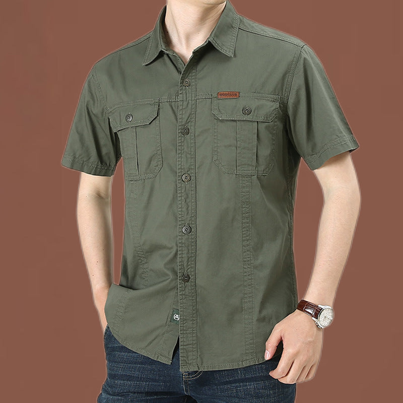 Men's Plus Size Solid Color Long Sleeve Work Shirt Loose Fit Casual Button-Down Shirt with Pocket teemdrop