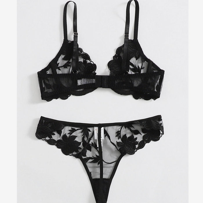 Women's Ultra-Thin Mesh Lace Underwire Lingerie Set teemdrop