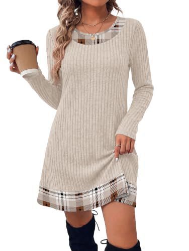 Women's Autumn Winter Plaid Patchwork Bodycon Knitted Sweater Dress teemdrop
