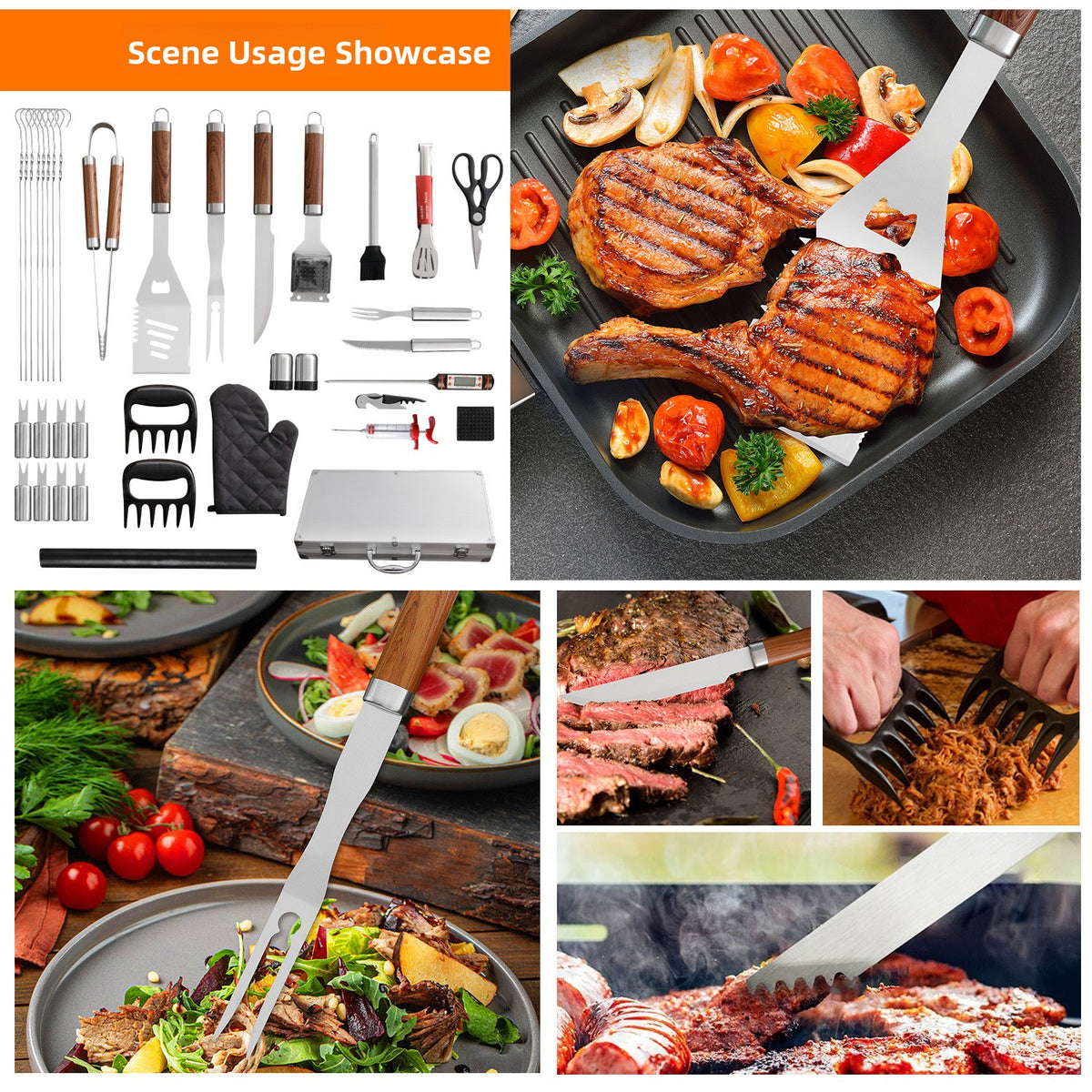 Stainless Steel Barbecue Tool 38-Piece Set with Aluminum Storage Box teemdrop