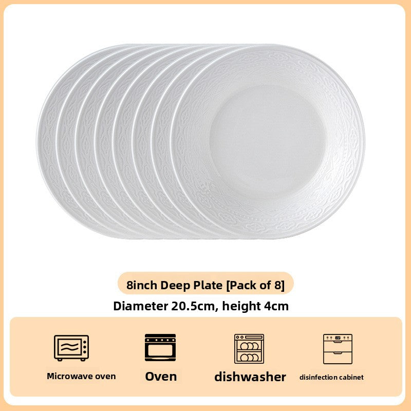 High Relief Porcelain Dinner Plate Bohemian Style Deep Round Serving Dish