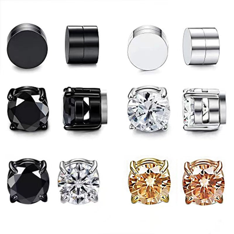 Unisex Magnetic Zircon Ear Clips Non Pierced Stud Earrings